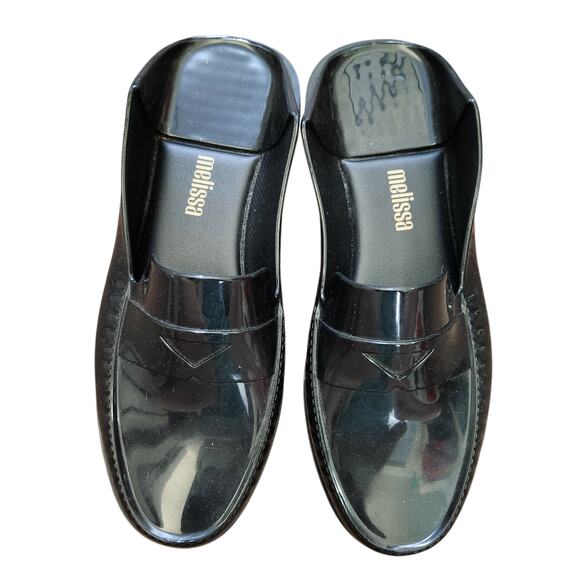 Melissa‎ Bend Loafers Black 6 Rubber Jelly Preppy Minimalist - Picture 1 of 8